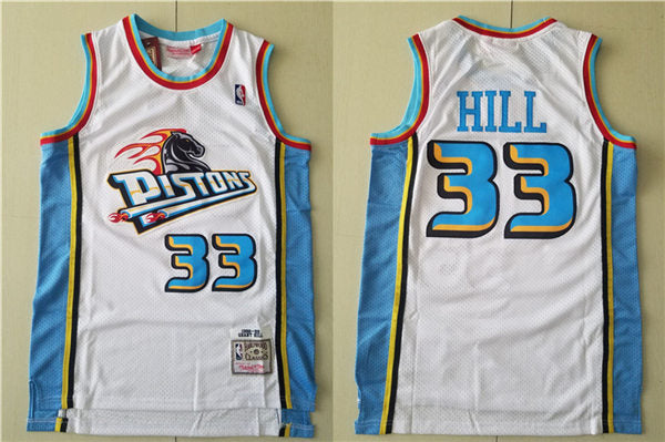Men’s Detroit Pistons #33 Grant Hill Stitched Basketball Jerseys Throwback White