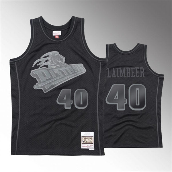 Men’s Detroit Pistons #40 Bill Laimbeer Mitchell & Ness Tonal Black Hardwood Classics Jersey