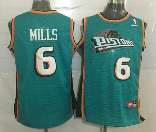 Men’s Detroit Pistons #6 Terry Mills Teal Green Hardwood Classics Soul Swingman Throwback Jersey