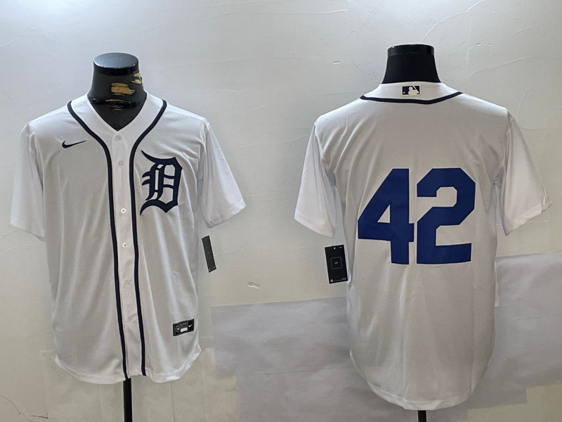 Men’s Detroit Tigers #42 White 2024 Jackie Robinson Day Home Limited Jersey