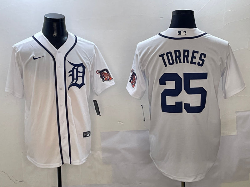 Men’s Detroit Tigers Gleyber Torres #25 White Home Jersey
