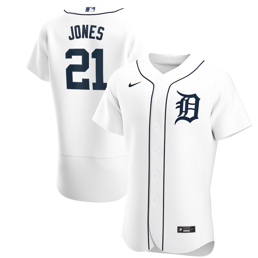 Men’s Detroit Tigers Jacoby Jones #21 White Home Authentic Jersey