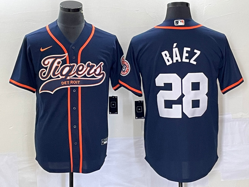 Men’s Detroit Tigers Javier Baez #28 Navy Jersey Joint Edition