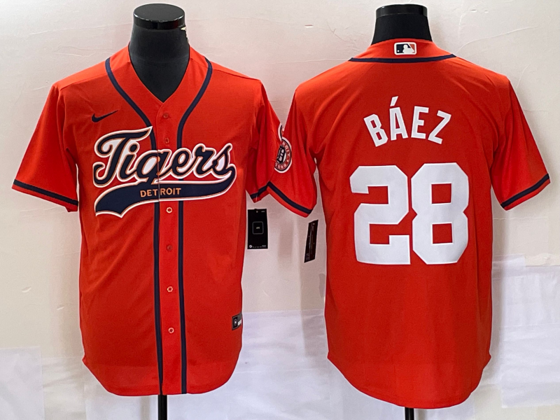 Men’s Detroit Tigers Javier Baez #28 Orange Jersey Joint Edition