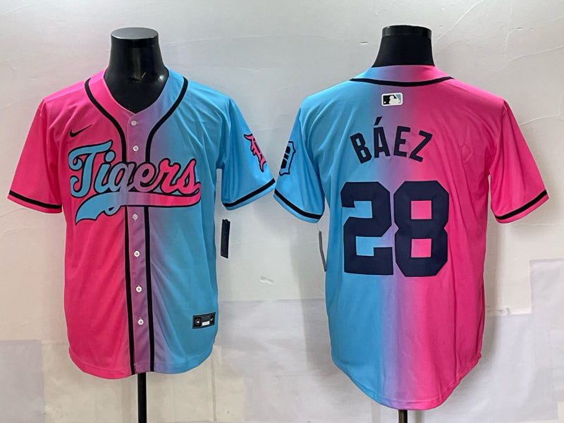 Men’s Detroit Tigers Javier Baez #28 Pink/Blue Jersey
