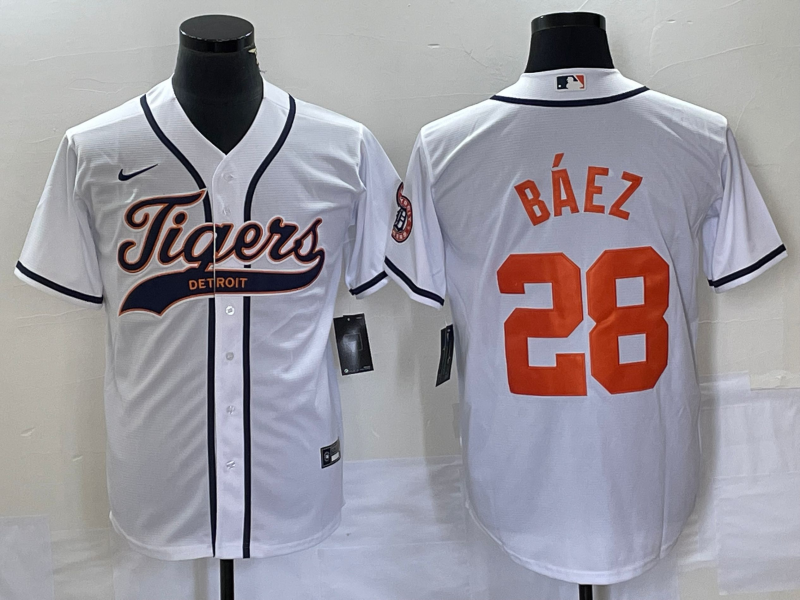 Men’s Detroit Tigers Javier Baez #28 White Jersey Joint Edition