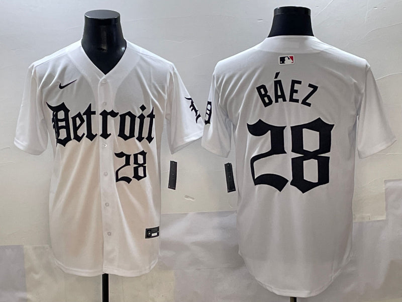 Men’s Detroit Tigers Javier Baez #28 White Jersey