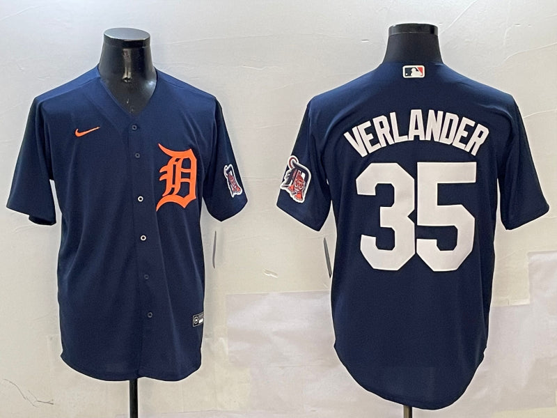 Men’s Detroit Tigers Justin Verlander #35 Navy Limited Jersey