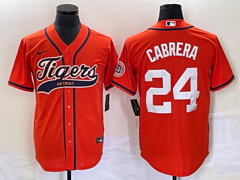 Men’s Detroit Tigers Miguel Cabrera #24 Orange Jersey Joint Edition