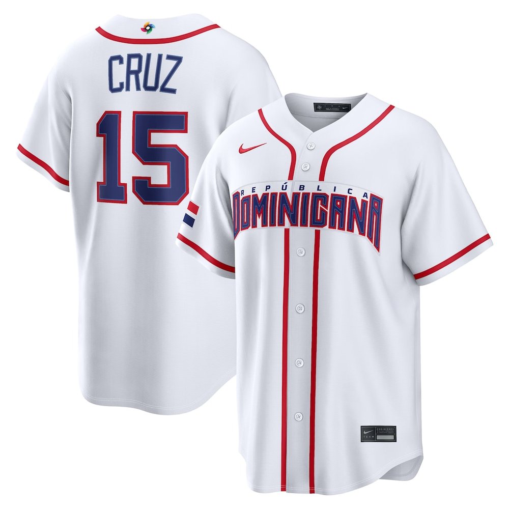 Men’s Dominican Republic Baseball #15 Oneil Cruz White 2026 World Baseball Classic Home Stadium Jersey