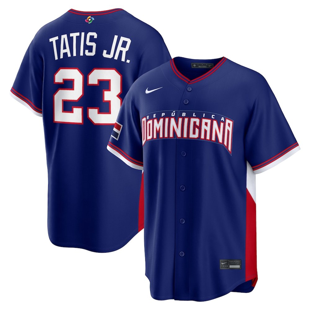 Men’s Dominican Republic Baseball #23 Fernando Tatis Jr. Royal 2026 World Baseball Classic Road Stadium Jersey