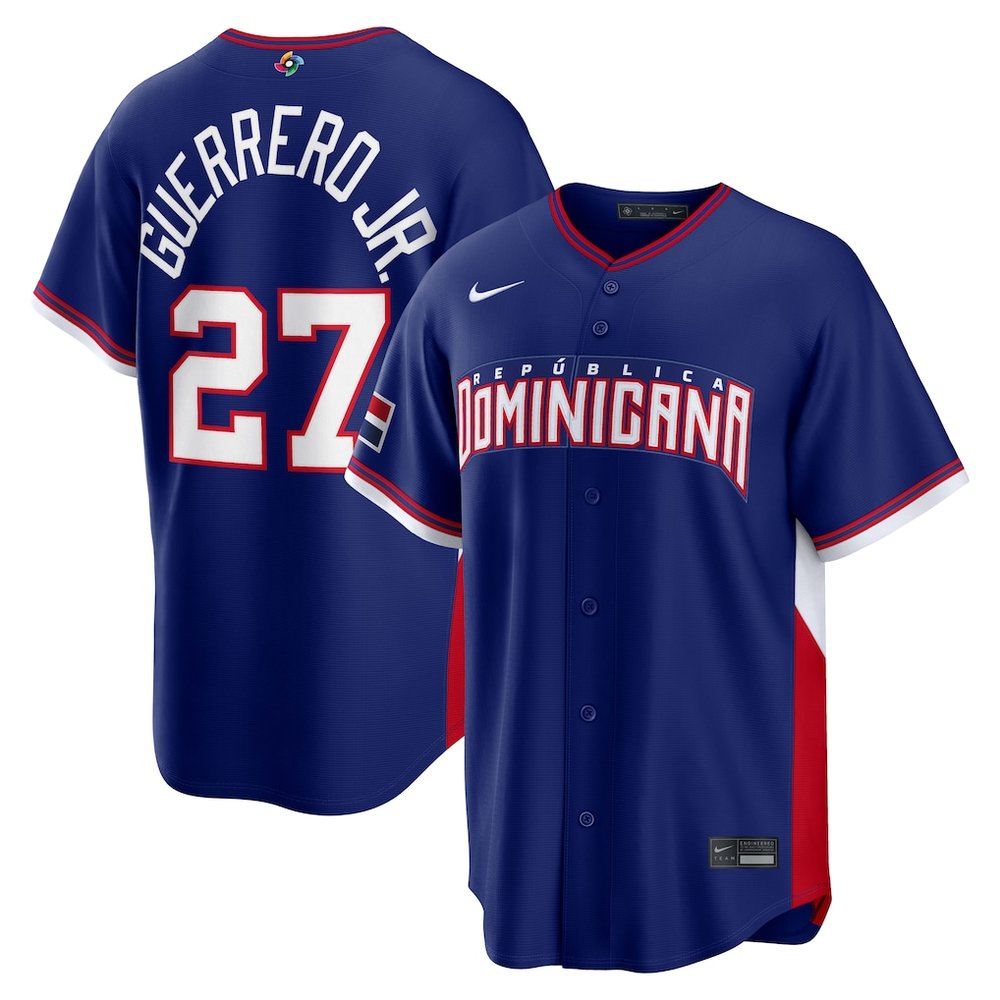 Men’s Dominican Republic Baseball #27 Vladimir Guerrero Jr. Royal 2026 World Baseball Classic Road Stadium Jersey