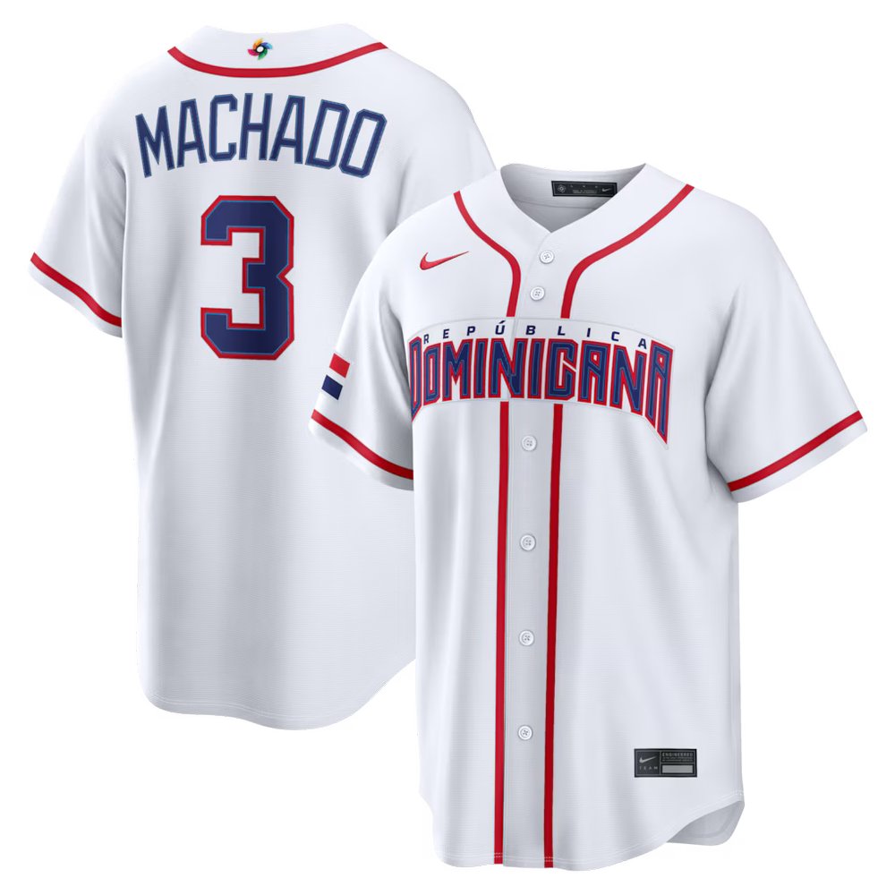 Men’s Dominican Republic Baseball #3 Manny Machado White 2026 World Baseball Classic Home Stadium Jersey