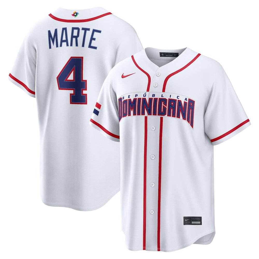Men’s Dominican Republic Baseball #4 Ketel Marte White 2026 World Baseball Classic Home Stadium Jersey