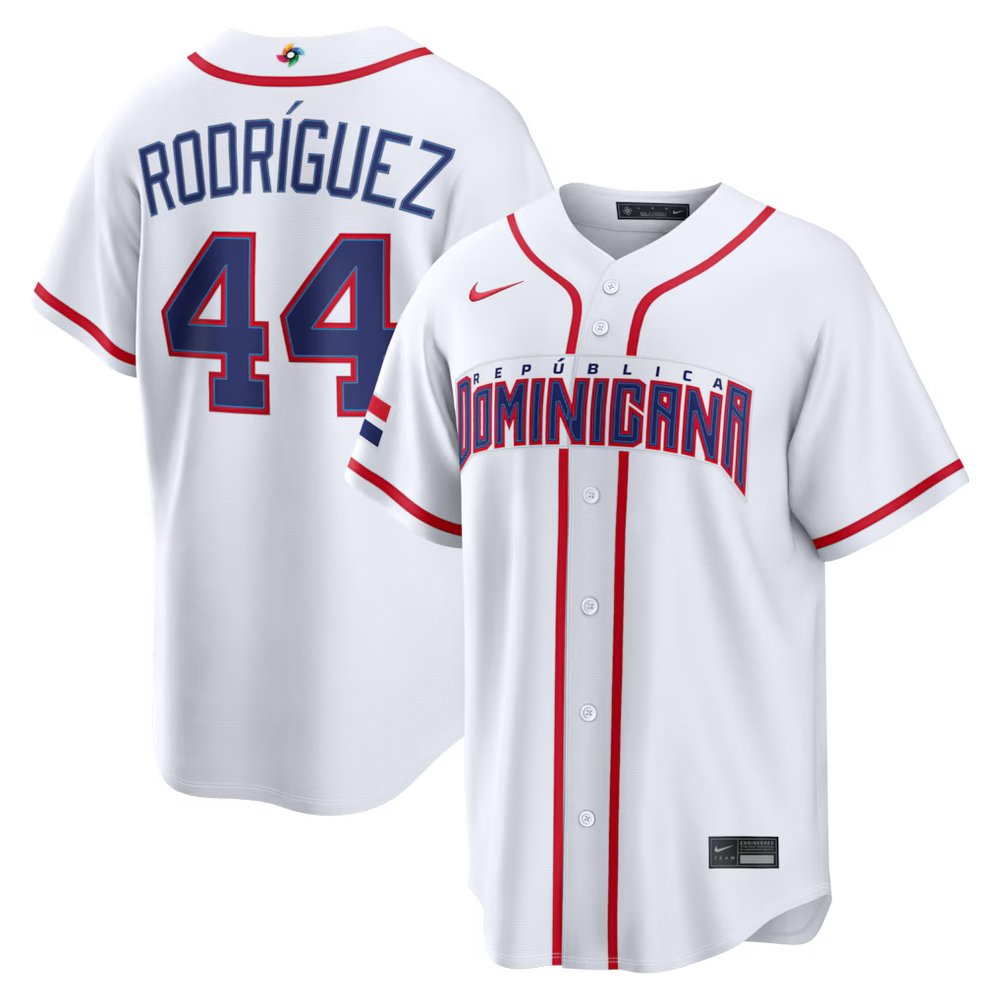 Men’s Dominican Republic Baseball #44 Julio Rodriguez White 2026 World Baseball Classic Home Stadium Jersey