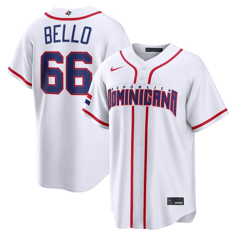 Men’s Dominican Republic Baseball #66 Brayan Bello White 2026 World Baseball Classic Home Stadium Jersey