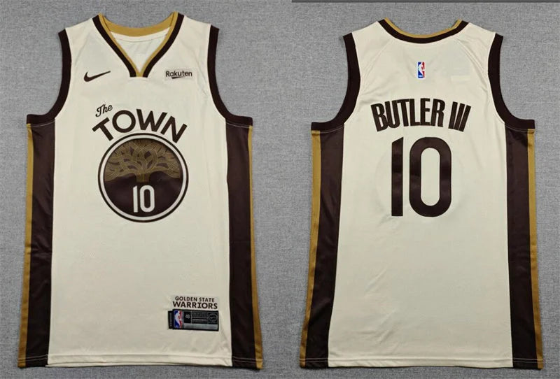 Mens Golden State Warriors #10 Jimmy Butler III 2025-26 Tan City Edition Swingman Jersey