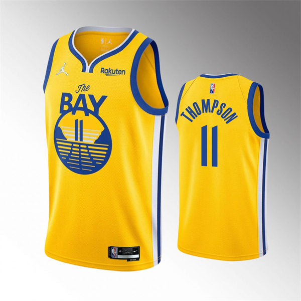 Men’s Golden State Warriors #11 Klay Thompson Gold Statement Edition Finished Swingman Jersey
