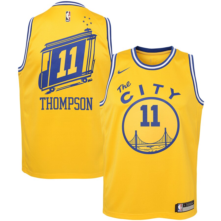 Men’s Golden State Warriors #11 Klay Thompson Nike Gold The City Classic Edition Swingman Jersey