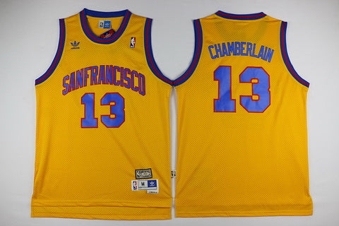Men’s Golden State Warriors #13 Wilt Chamberlain Yellow Hardwood Classics Soul Swingman Throwback Jersey