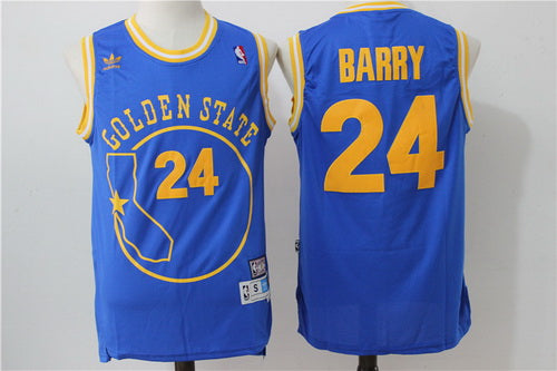 Men’s Golden State Warriors #24 Rick Barry Blue Hardwood Classics Soul Swingman Throwback The City Jersey