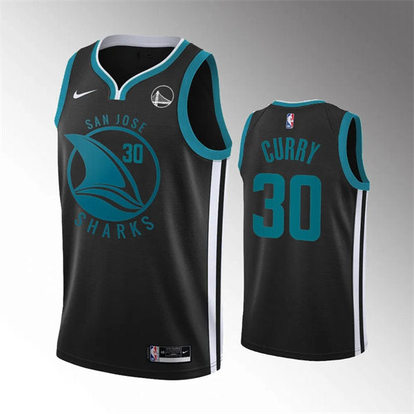 Mens Golden State Warriors #30 Stephen Curry 2023 Nike Black Sharks Mashup Basketball Jersey
