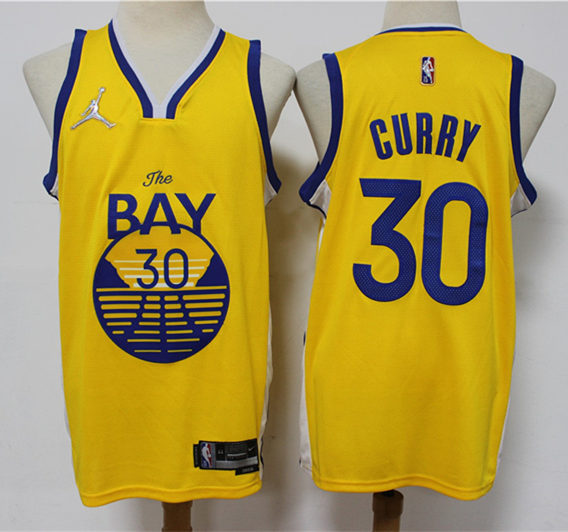 Men’s Golden State Warriors #30 Stephen Curry Jordan Brand Gold Statement Edition Finished Jersey