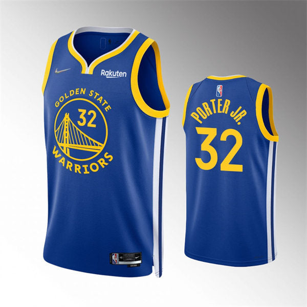 Mens Golden State Warriors #32 Otto Porter Jr. Royal Diamond Badge 2021-22 Icon Edition Swingman Jersey
