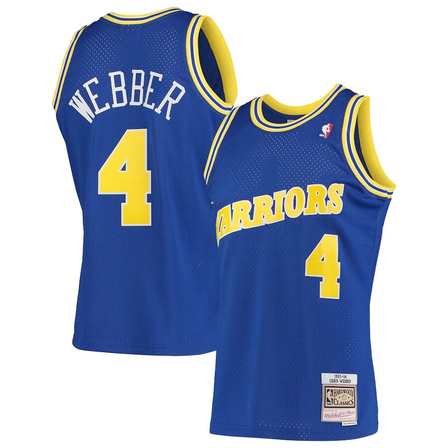 Men’s Golden State Warriors #4 Chris Webber 1993-994 Royal Mitchell & Ness Hardwood Classics Throwback Swingman Jersey