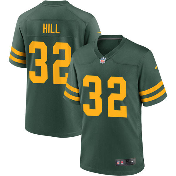 Mens Green Bay Packers #32 Kylin Hill Nike 2021 Green Alternate Retro 1950s Throwback Jersey