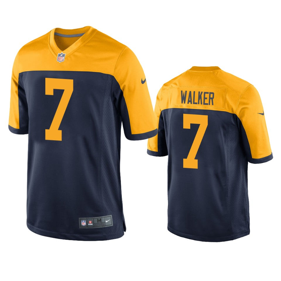 Mens Green Bay Packers #7 Quay Walker Nike Navy Gold Throwback Limited Jersey