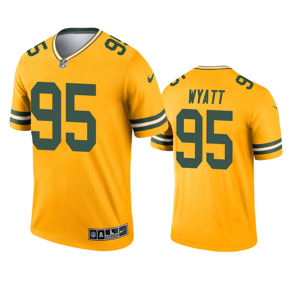 Mens Green Bay Packers #95 Devonte Wyatt Gold Inverted Limited Jersey