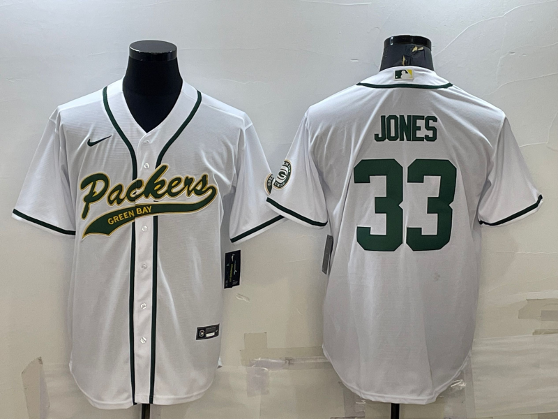 Men’s Green Bay Packers Aaron Jones #33 White Jersey Joint Edition
