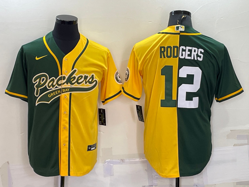 Men’s Green Bay Packers Aaron Rodgers #12 Green/Yellow Jersey Joint Edition
