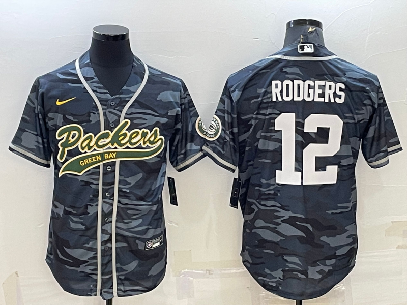 Men’s Green Bay Packers Aaron Rodgers #12 Grey camouflage Jersey Joint Edition