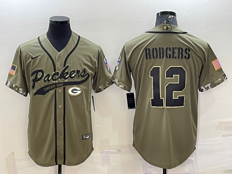 Men’s Green Bay Packers Aaron Rodgers #12 Olive 2022 Salute To Service Limited Jersey Joint Edition