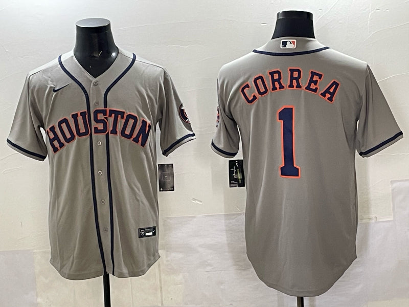 Men’s Houston Astros Carlos Correa #1 Gray Jersey