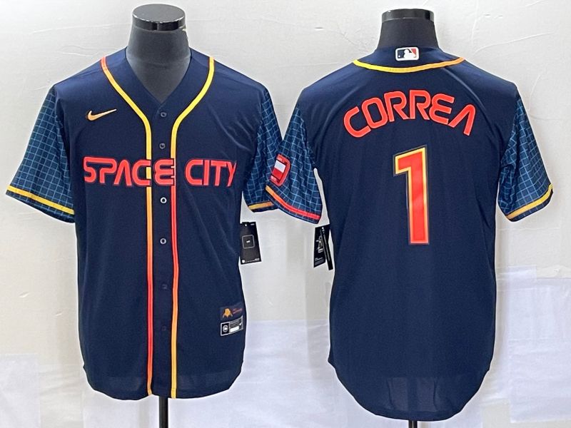 Men’s Houston Astros Carlos Correa #1 Navy 2022 City Connect Jersey
