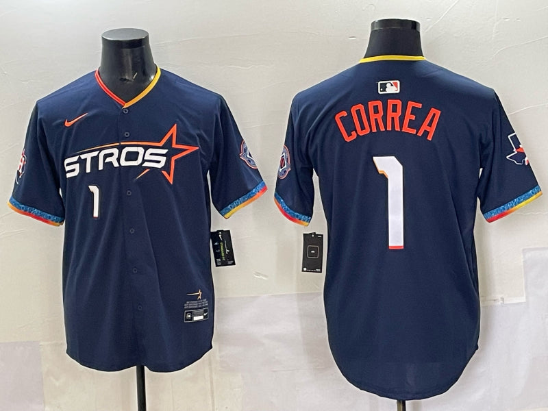 Men’s Houston Astros Carlos Correa #1 Navy 2025 City Connect Limited Jersey