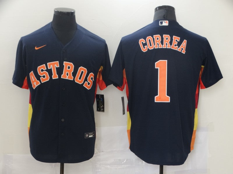 Men’s Houston Astros Carlos Correa #1 Navy Alternate Name Jersey