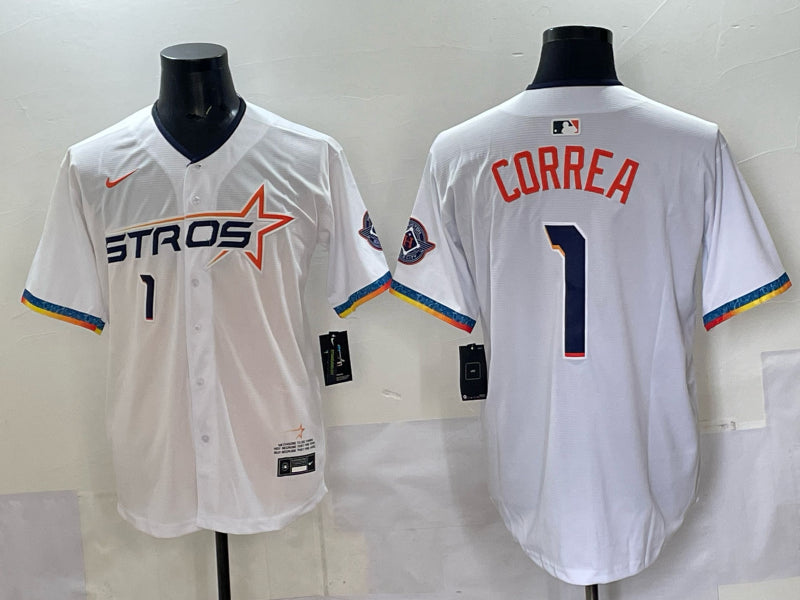 Men’s Houston Astros Carlos Correa #1 White 2025 City Connect Limited Jersey