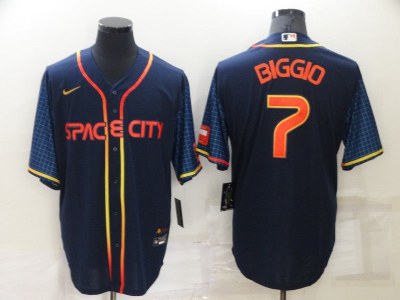 Men’s Houston Astros Craig Biggio #7 Navy Space City Jersey