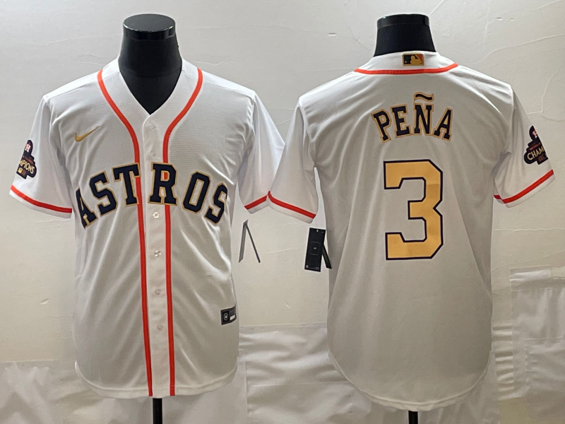 Men’s Houston Astros Jeremy Pena Nike White/Gold 2023 Gold Collection Jersey