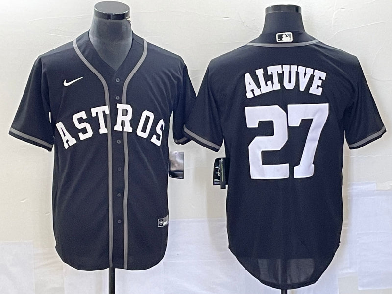 Men’s Houston Astros Jose Altuve #27 Black Lights Out Jersey