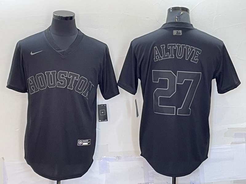 Men’s Houston Astros Jose Altuve #27 Black Stitched Jersey
