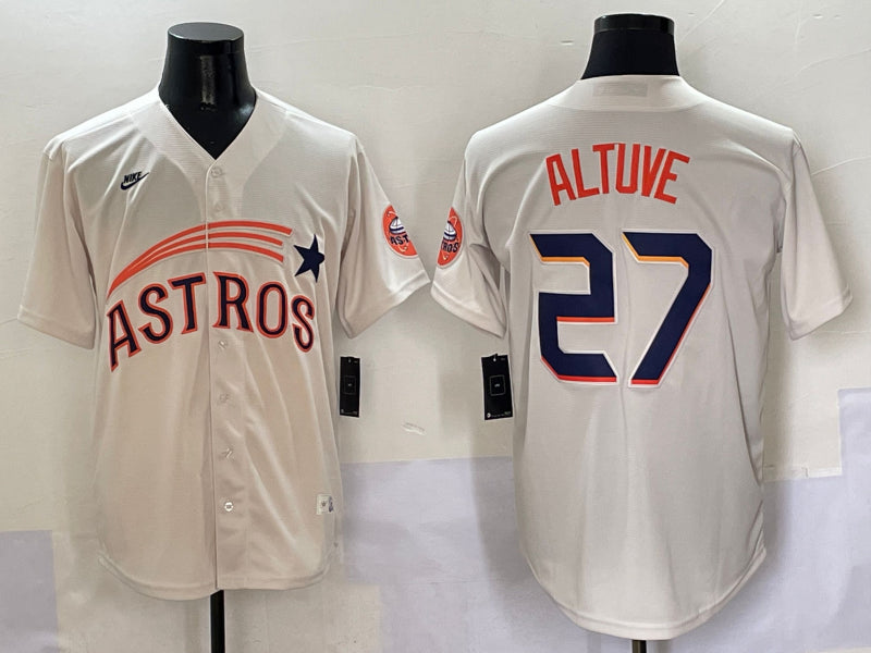 Men’s Houston Astros Jose Altuve #27 Cream Jersey