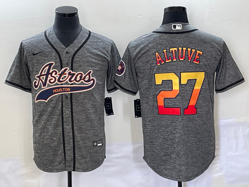Men’s Houston Astros Jose Altuve #27 Gray Jersey Joint Edition