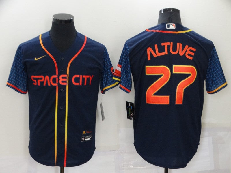 Men’s Houston Astros Jose Altuve #27 Navy Space City Jersey
