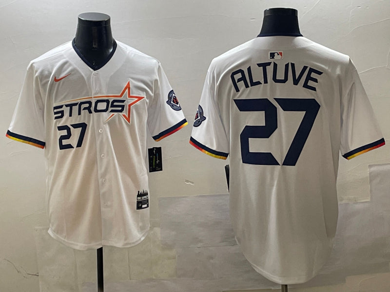 Men’s Houston Astros Jose Altuve #27 White 2025 City Connect Limited Jersey