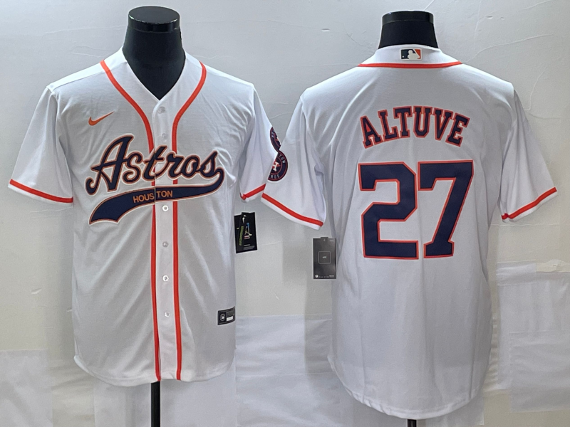 Men’s Houston Astros Jose Altuve #27 White Jersey Joint Edition